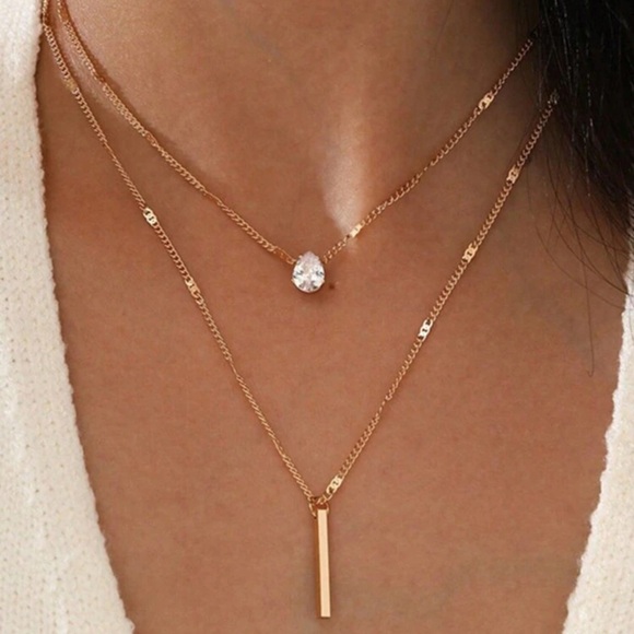 New 2 pieces pendant tear drop necklace set - Picture 1 of 3